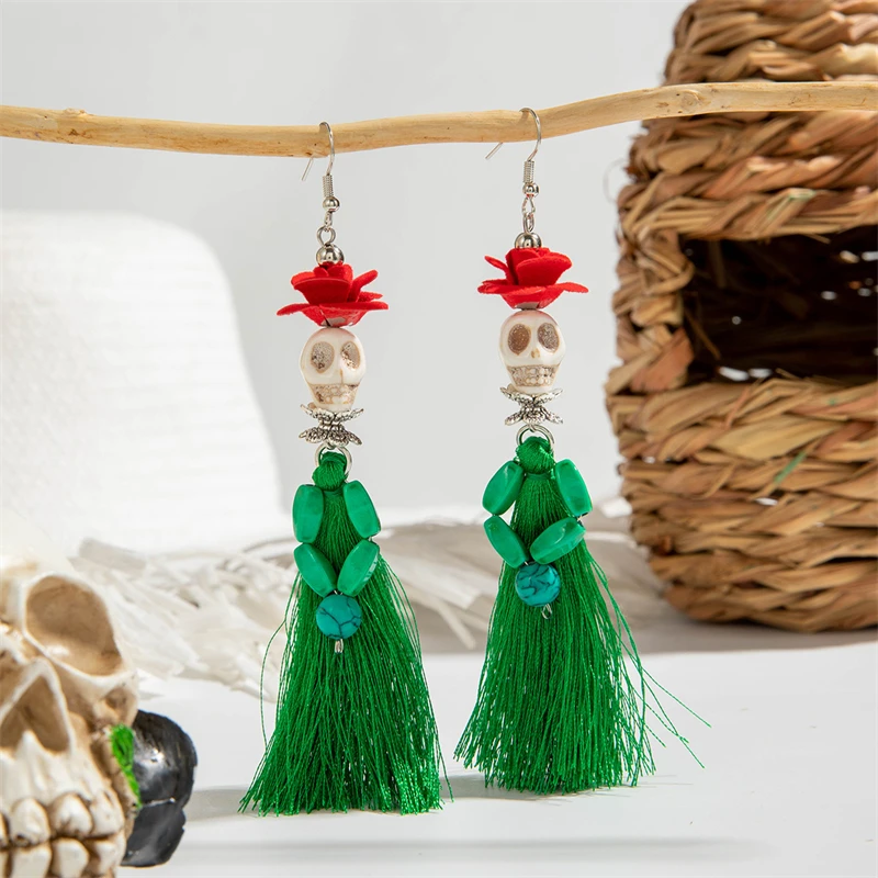 

Gothic Punk Halloween Skeleton Earrings For Funny Ethnic Creative Fringe Long Tassel Earring Fashion Party Holiday Jewelry Gifts