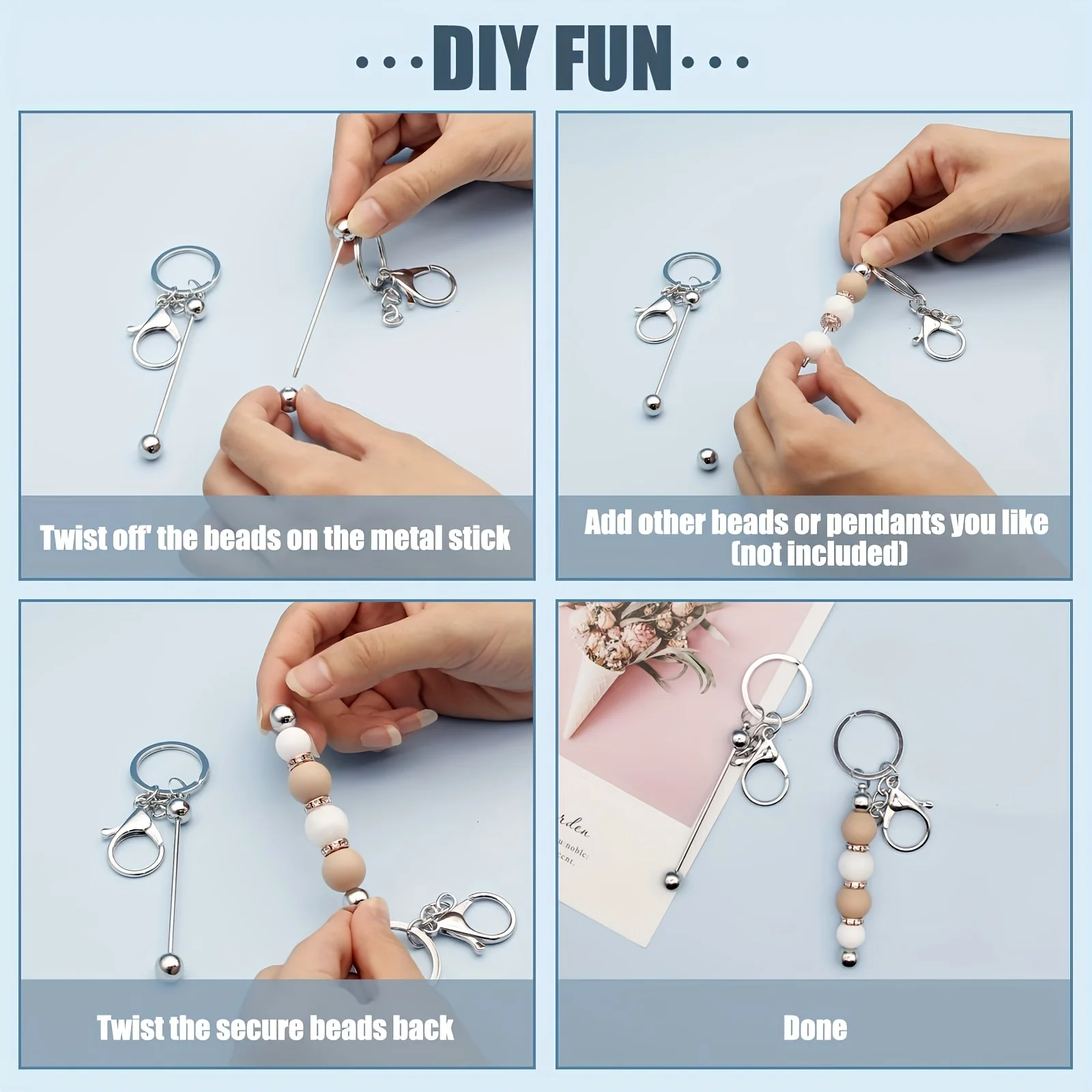 7/15pcs DIY Beaded Keychain Set Multi-Functional Creative Handmade Key Ring Sticks Headless for Gift-Making view 4