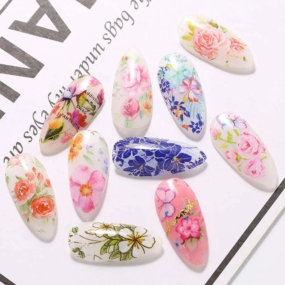 Estilo japonês Floral Transferência Foils Prego Adesivos, Envoltórios Completos, Sliders Decalques, Nail Art Acessórios, Manicure Decoração