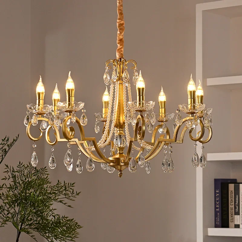 2022 New American retro French crystal chandelier Pearl lamp European villa living room bedroom dining room lamps