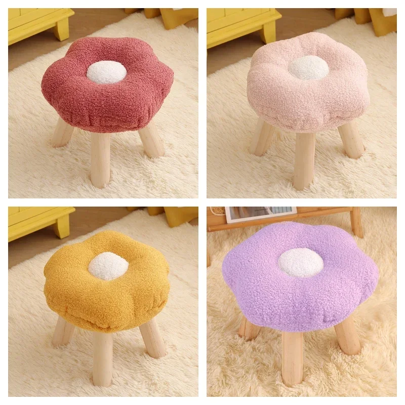 Creative Flower Small Round Stool Ottoman Colorful Small Endurable Hallway Shoes Changing Stool Wood Round Bench Home Decoration