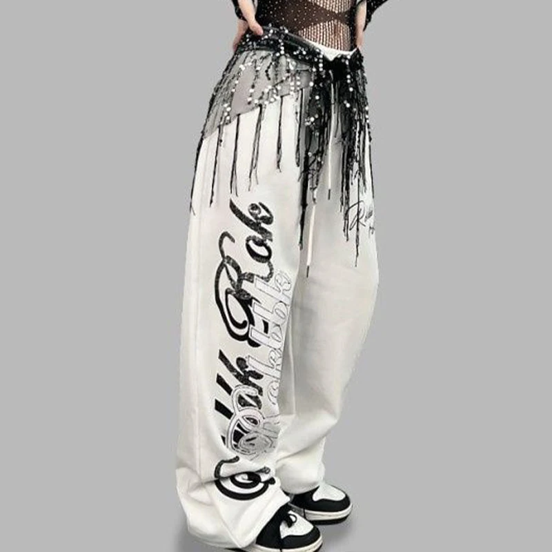 Women Casual Jazz Dance Pants American Personality Trend Trousers Comfortable Loose Fit High Waist Wide Leg Pants Sweatpants