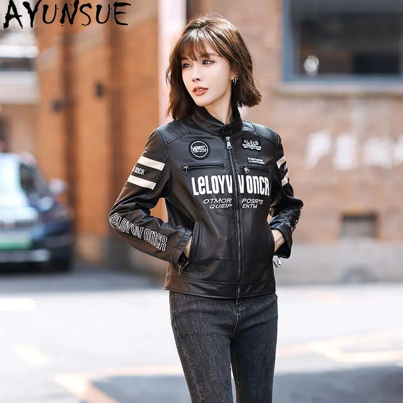 

AYUNSUE Real Leather Jacket Woman Autumn Clothes 100% Sheepskin Motocycle Coat Women Streetwear Slim Fit 2026 Jaqueta De Couro
