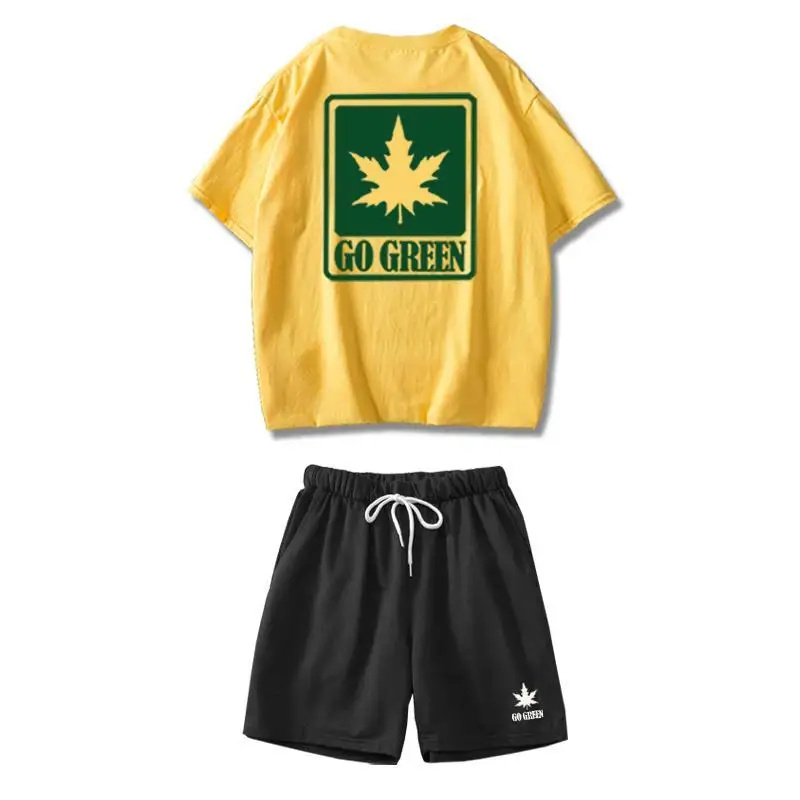 

Maple Leaf Short-sleeved T-shirt Summer Thin Casual Sports Shorts Set Male Internet Celebrity Ins Trendy Brand Handsome Match