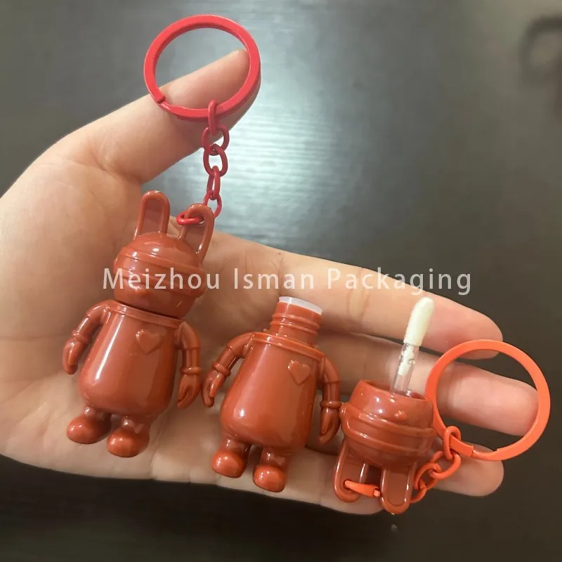 

50Pcs Red 1.5ml Cute Bunny Shape Lip Gloss Tube keychain Rabbit Lip Glaze Container Cosmetic Package Material With Key Chain