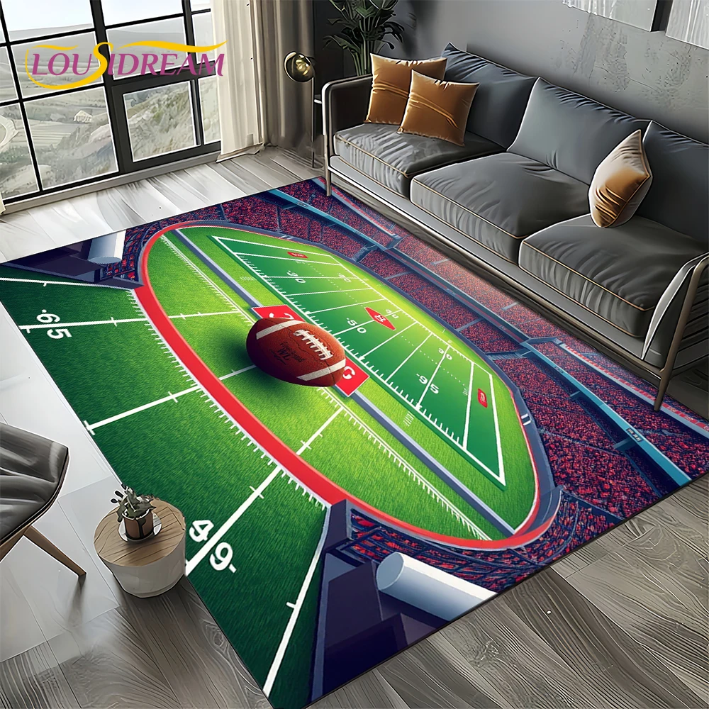 2025 Rugby Field Rugby American Football Cartoon Rug for Living Room Bedroom Home Sofa Decoration,Area Rug Non-slip Floor Mat