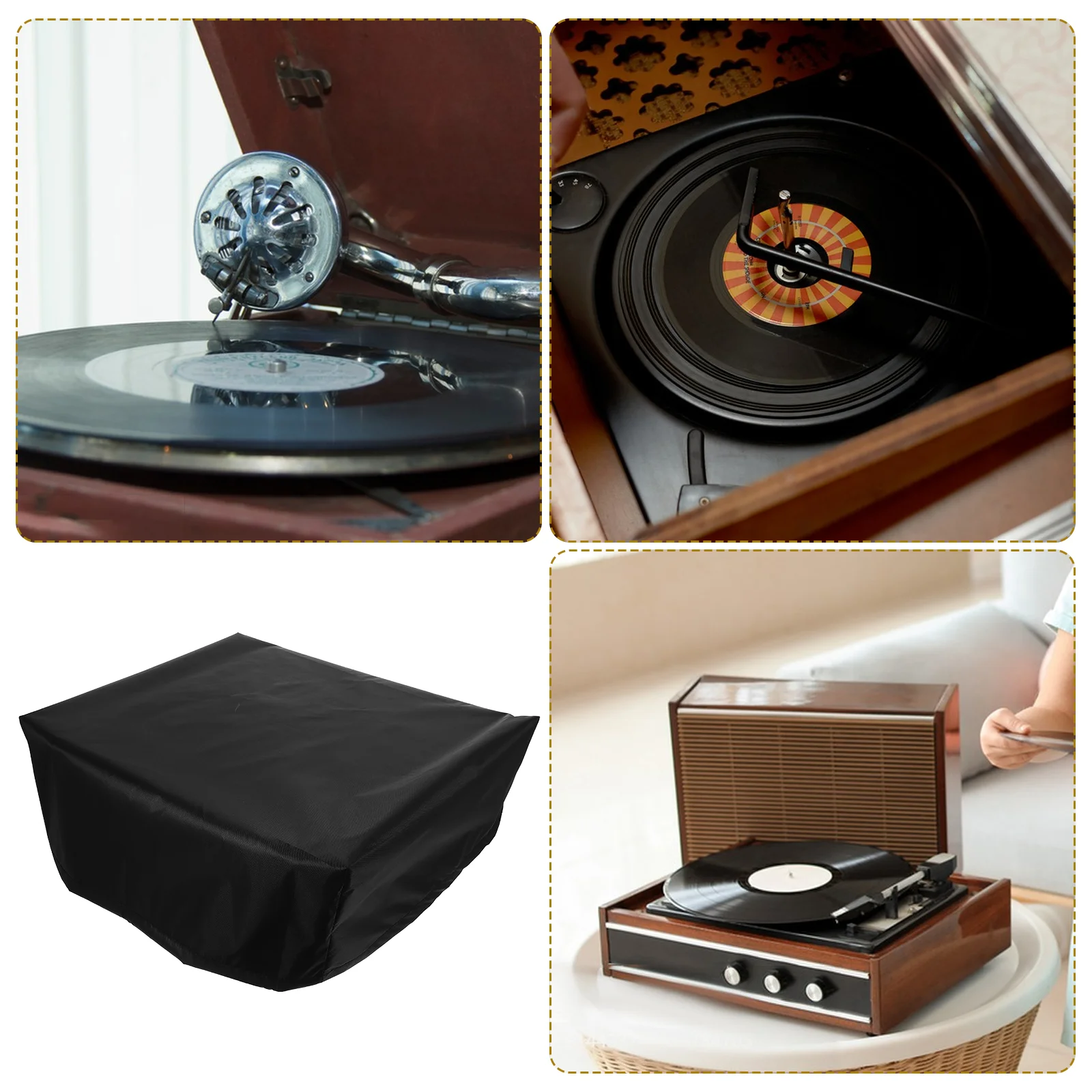 حافظات غطاء غبار جراموفون لمشغلات التسجيلات الفونوغرافية، طاولة دوارة عتيقة مقاومة للغبار، فينيل أسود شفاف #6