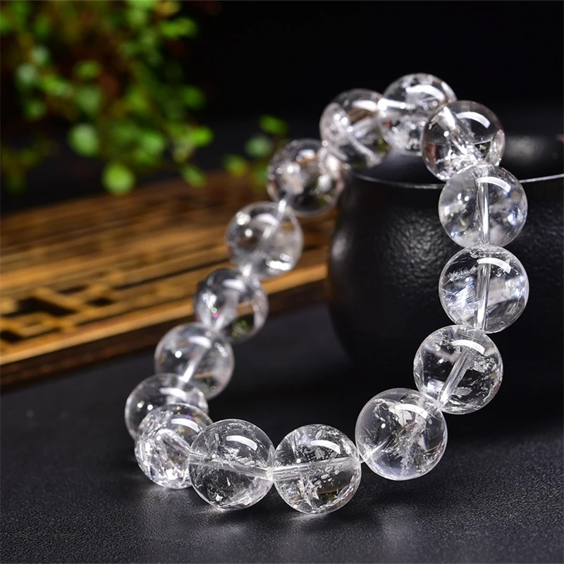 15.6MM Natural Azeztulite Clear Quartz Bracelet Colorful Gemstone Bead Strings Fashion Beautifully Jewelry For Men And Women