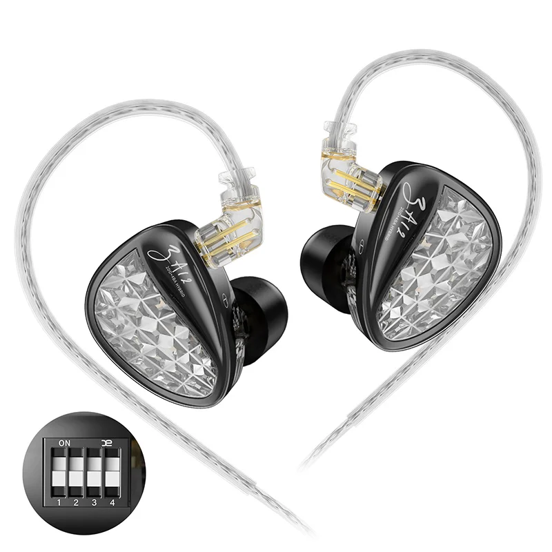 KZ ZA12 Hybride dynamische gebalanceerde armatuur IEM-oortelefoon HiFi Bass bedrade hoofdtelefoon Ruisonderdrukkende oordopjes in het oor Monitor Headset
