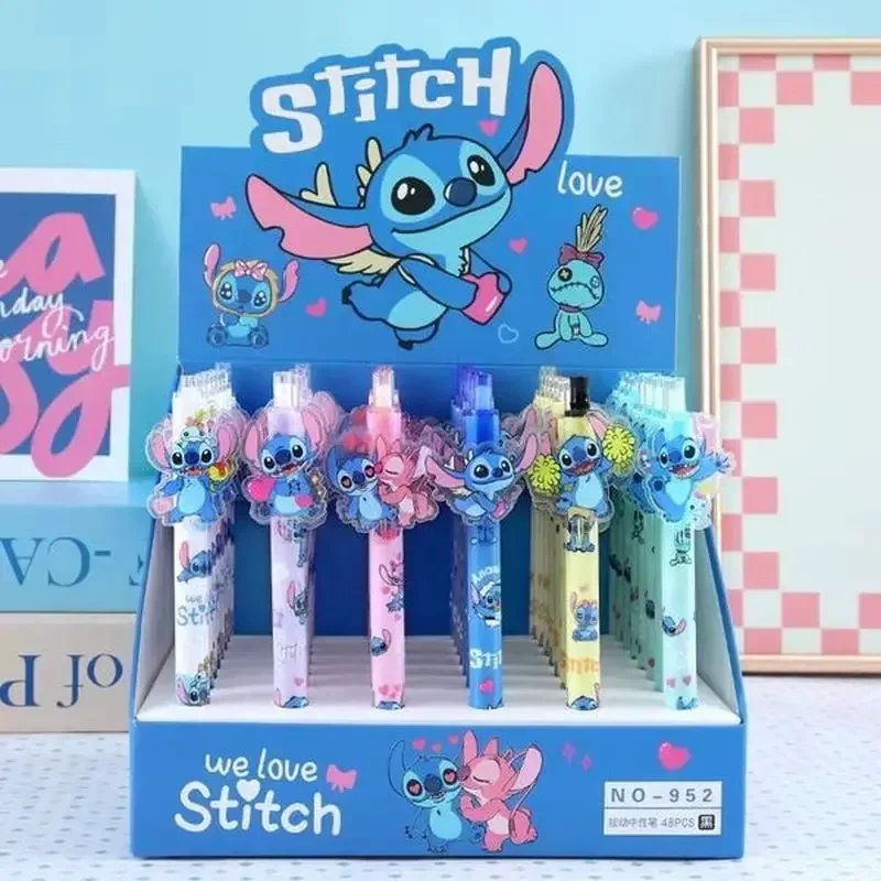 Disney Stitch 48pcs Gel Pens Cartoon 0.5mm Black Stationery Cute Student Signature Pen Writing Tools Children\'S Birthday Gift