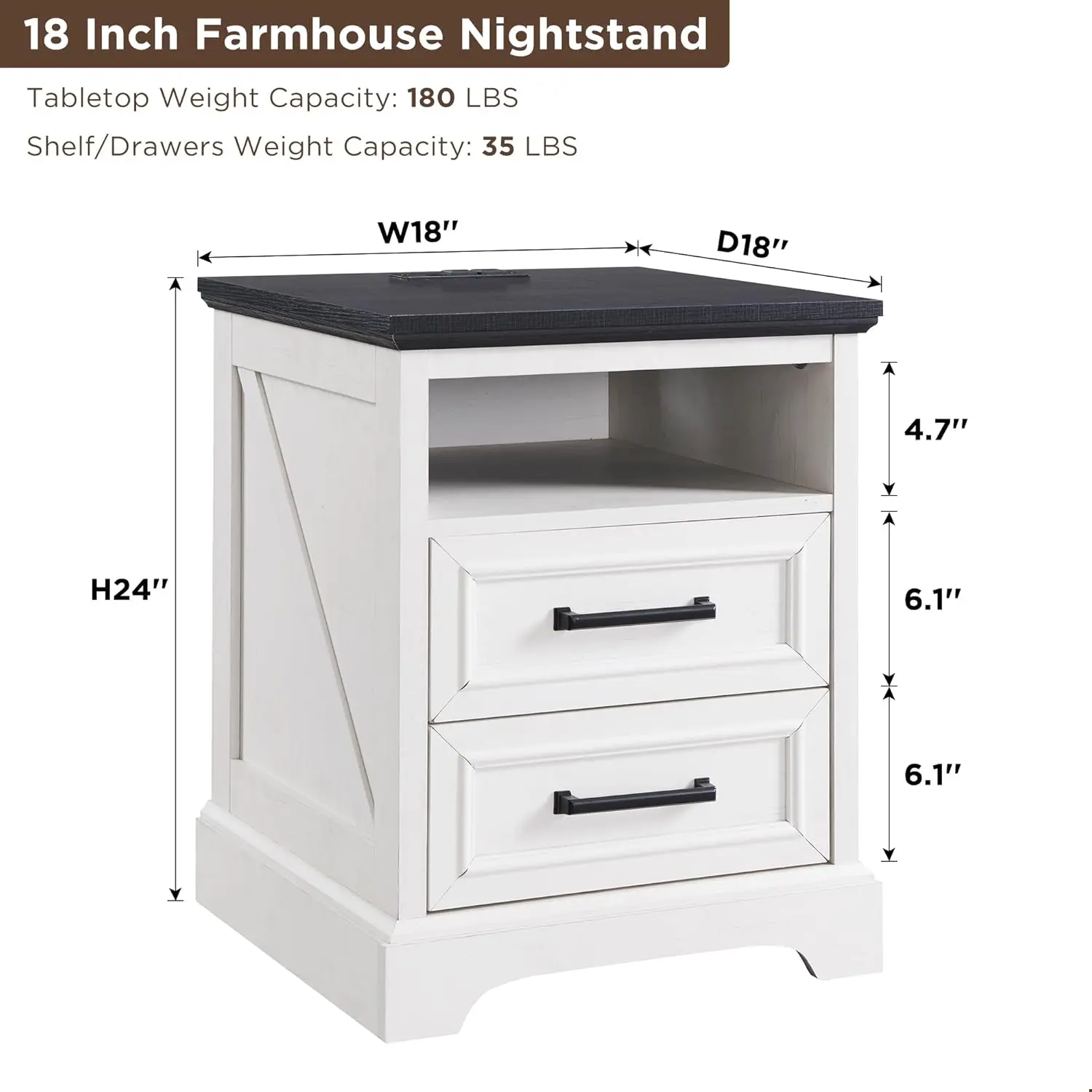 Nightstand with Charging Station,End Table with 2 Drawers Storage,Side Table,Bedside Cabinet for Bedroom,Living Room,White