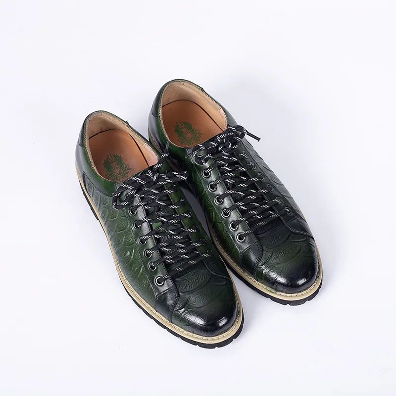 Genuine Leather Green Casual Sneakers Men Oxford Shoes Luxury Business Daily Crocodile Pattern Dress Shoes Plus Size 46