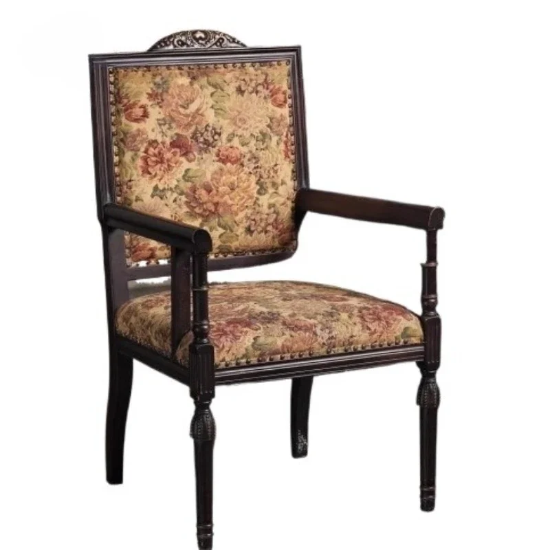 

Американский ретро одноместный диван-кресло из цельного дерева, французский бытовой одиночный стул с резьбой по дереву и цветком