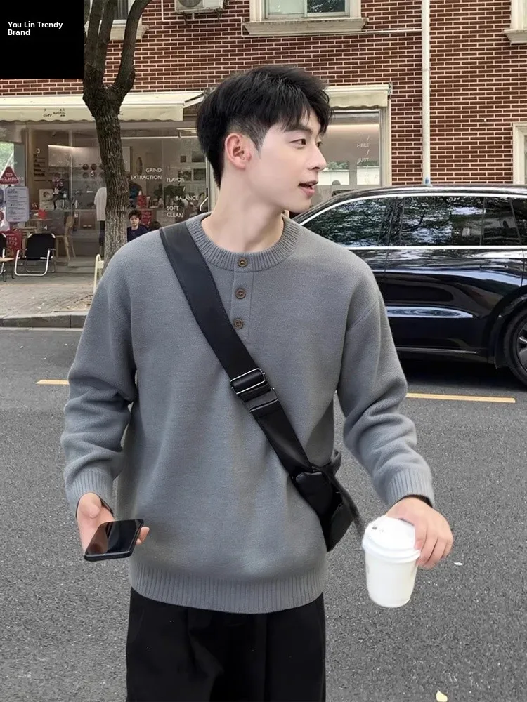 

ay Thiened Henry Collar Knitwear Men's Winter Base Layer irt Clean Sle Casual Loose Fit Long Sve Soft Comfortable