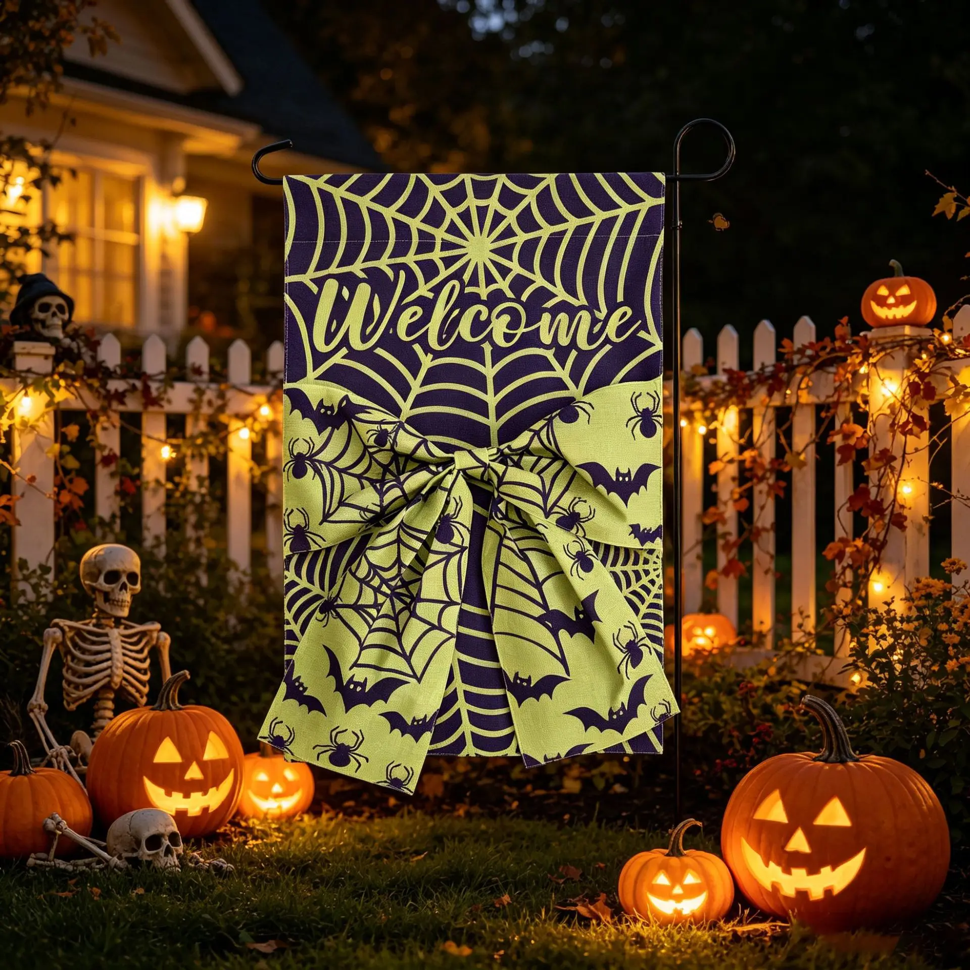 2 Stück Halloween Gartenläufer Digital Bedruckt Doppelseitiger Leinenstoff Schleifendekoration Hofläufer – Detail 10