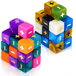 10 Pcs 6 Faces Dice Counters Plus Minus Dice Multicolored Acrylic Dice Toys with Plus, Minus, and Blank Sides for Math Study