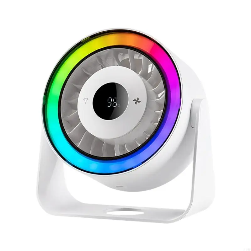 F92F 5 Speed Adjustable Desktop Fan With Colorful Light Quiet Desktop High Speed Fan For Office Home Use Enduring