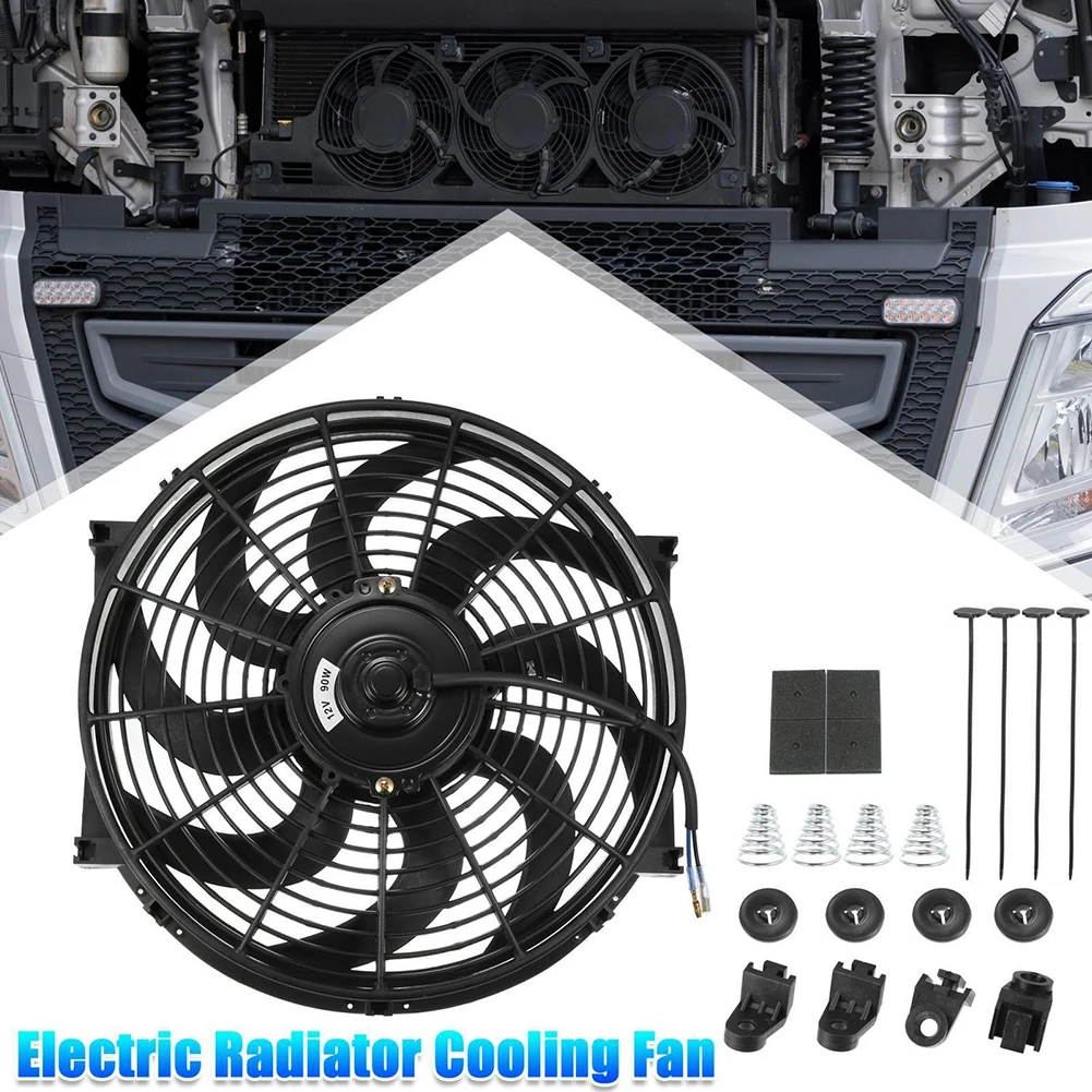 Universal Electric Car Radiator Cooling Fan 12V 90W 8 Blades Engine Cooling Fan Radiator Reversible Push Or Pull w/ Mounting Kit