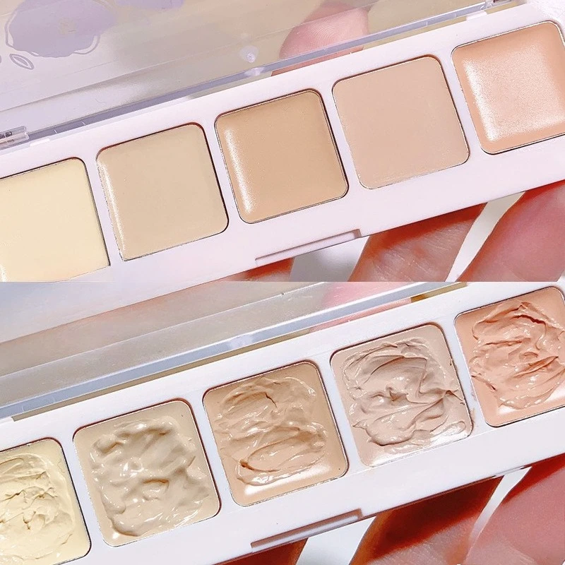 لوحة كونسيلر مرطبة طبيعية بخمسة ألوان كريم وجه غطاء الهالات السوداء حب الشباب ماكياج احترافي مستحضرات التجميل حتى لون البشرة