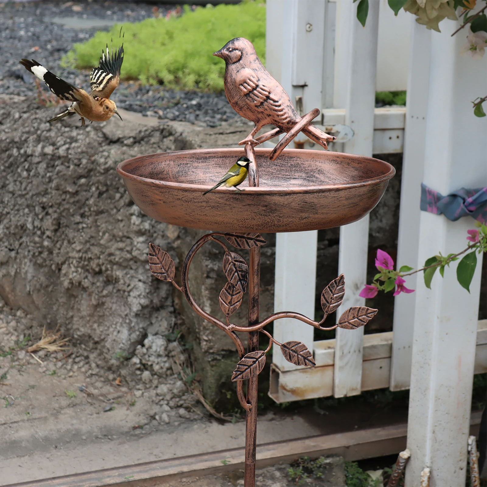 F9 Garden Birdbath Sturdy Iron Outdoor Bird Bath for Outside Vintage Standing Birdbath Bowl for Outdoor Garden Patio Yard