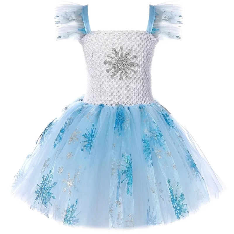 Sparkly Frozen Elsa Dress Girls Halloween Christmas Costumes for Kids Twinkle Snowflakes Snow Queen Outfit Birthday Tutus 14Y