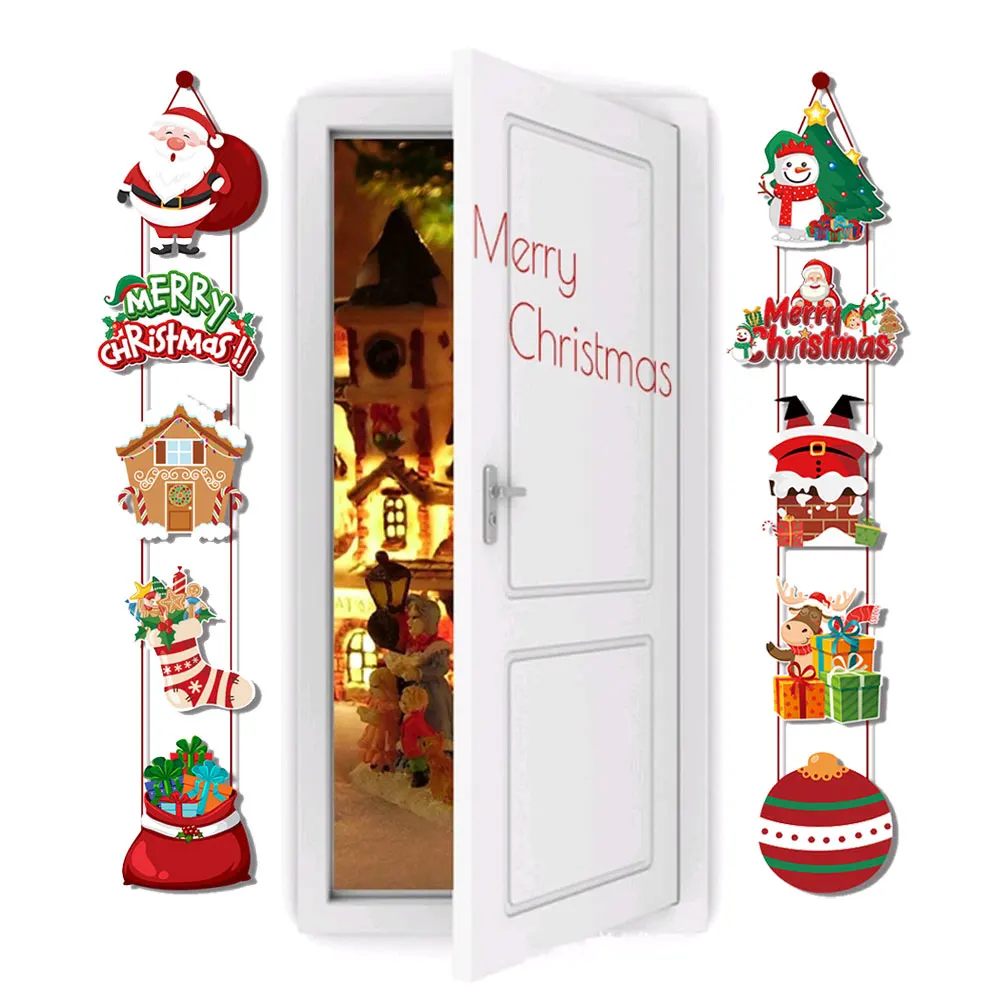 

Merry Christmas Door Hanging Ornament Banner Santa Claus Snowman Paper Couplet Christmas Party Decoration for Home Navidad 2023