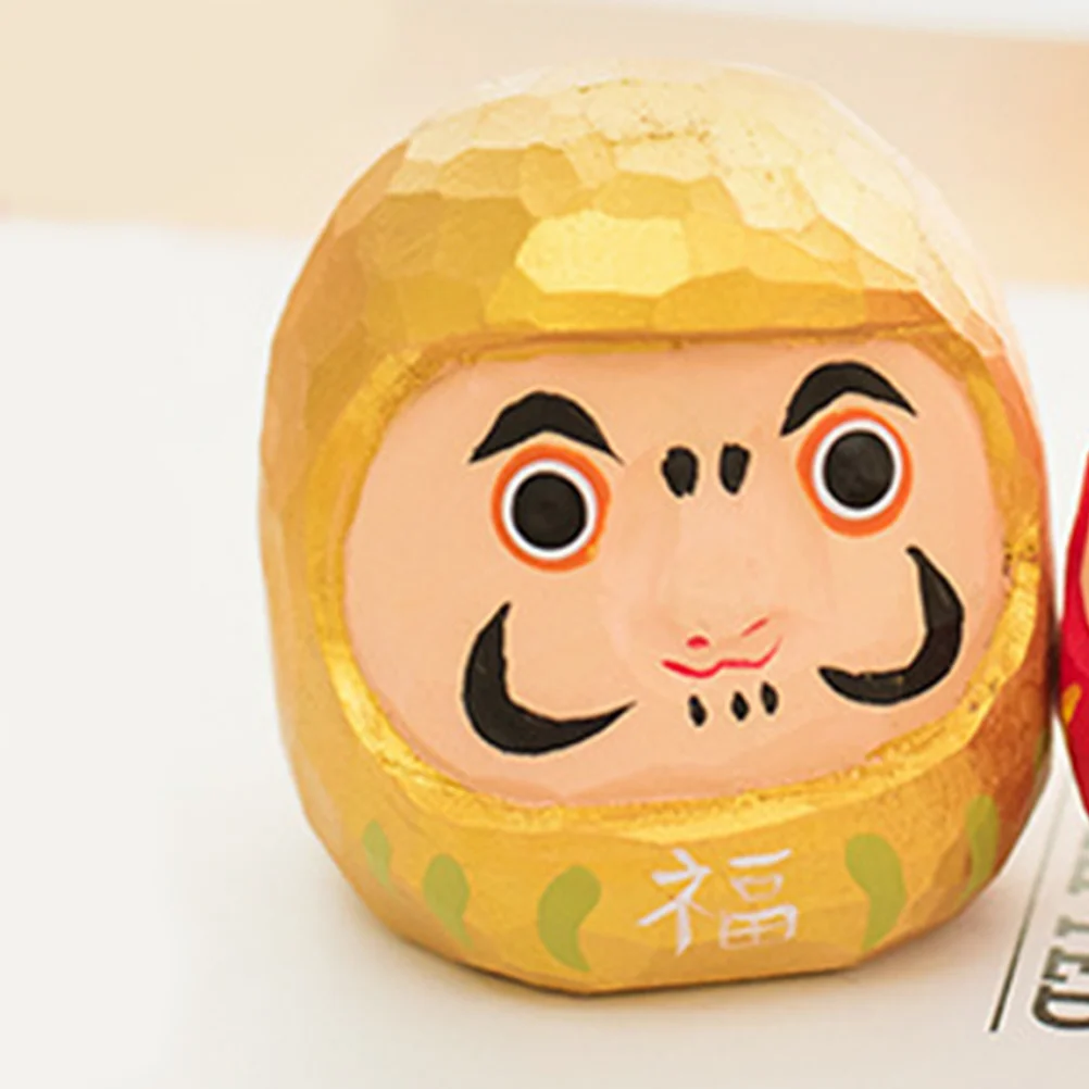 

Yellow Wooden Mini Japanese Lucky Tumbler Hand-Carved Decoration for Desk Car Dashboard Home Office Zen Statue