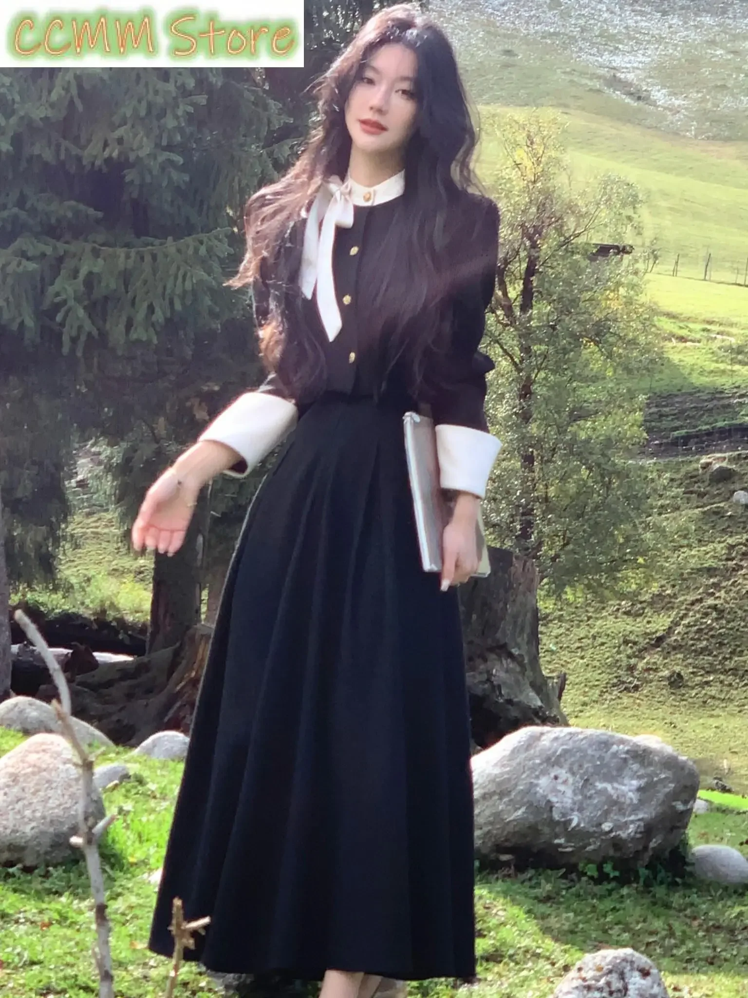 New Korean Elegant Hight Waist Skirt Outfits Fashion Single Breasted Short Coat 2 Piece Set Women Princess Evening Party Clothes