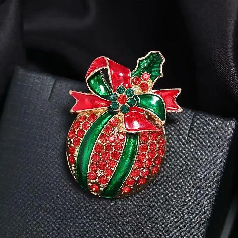 Christmas Rhinestone Brooch With Red Green Enamel Bow Holly Decor Perfect For Holiday Outfits Parties Festive Gift Giving