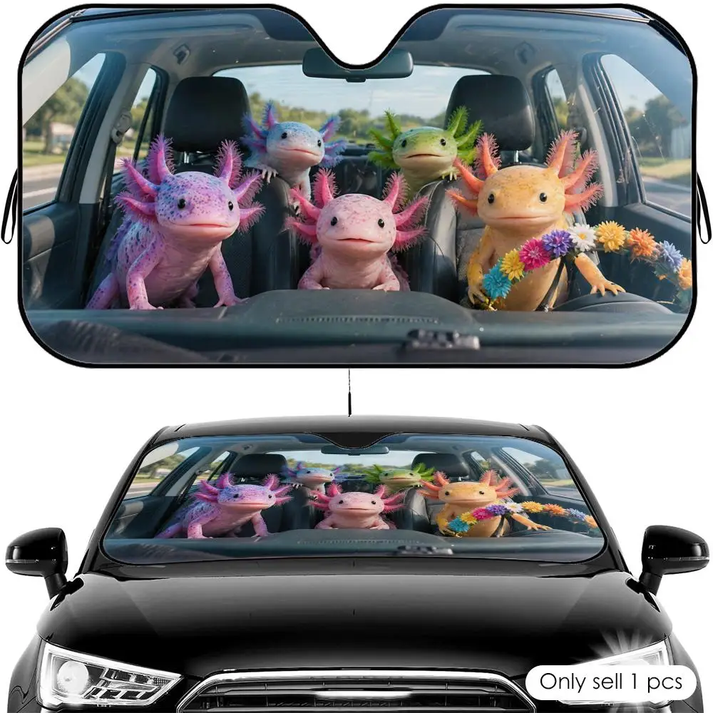 

Kawaii Axolotl Road Trip Sun Visor Car Front Windshield Shade UV Block Heat Shield Foldable Universal Fit Cover