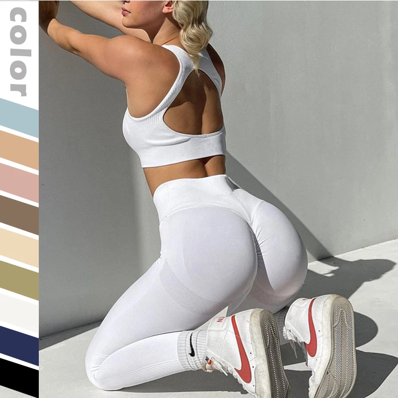 Women Seamless Yoga Set Female 2PCS Two Piece Crop Top Bra Leggings Sport suit Workout Outfit Wear Tracksuit Gym Set Run Clothes