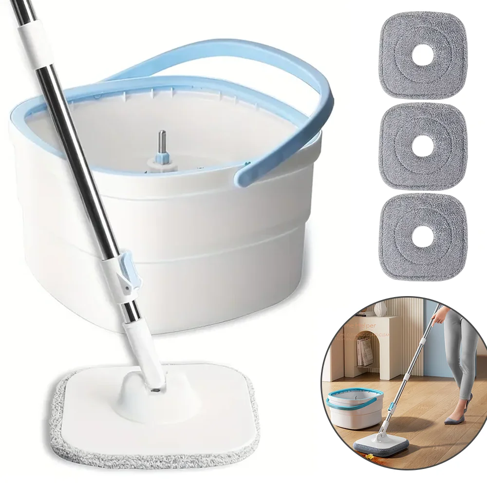 Set Mop Spin con Secchio, Separa acqua pulita e sporca, Maniglia Mop Estensibile manuale da spremitura e ad asciugatura