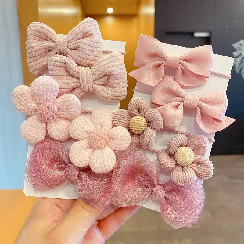 10 pz/set Big Bow Flower fasce elastiche per capelli bambini ragazze cravatte per capelli dolci fasce per capelli accessori per capelli elastico per bambini