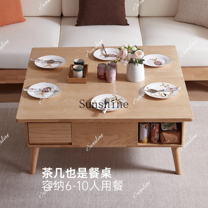 

Customizable Nordic all-solid wood lifting coffee table becomes dining table dual-purpose living room furniture FT