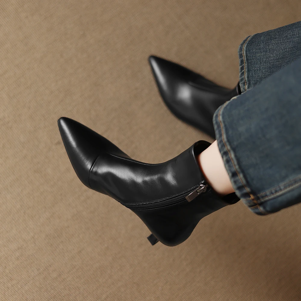 2026 Winter Women Ankle Booties Oversized Geniune Leather Med Heels Lady Party Shoes Large Small Plus Size 10 31 44 47
