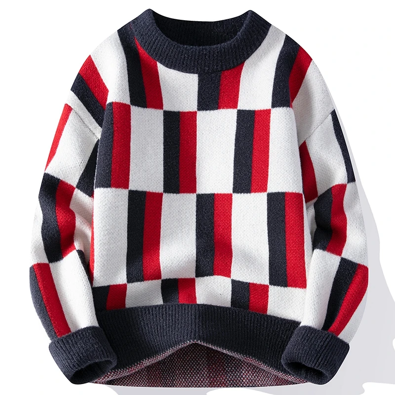 2023 New Autumn Winter Thick Warm Japanese Style Cashmere Sweater Men Tops High End Mens Sweaters Fashion Striped Pullover Men