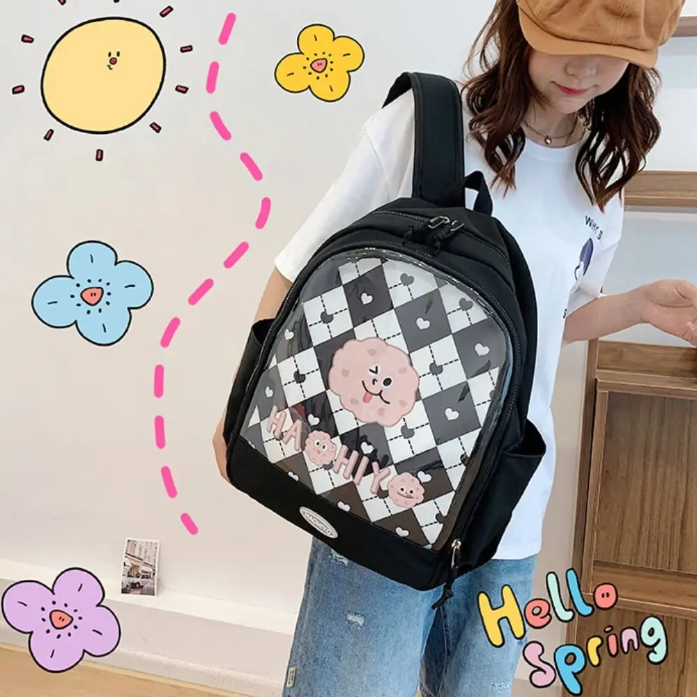 Boneka kapasitas besar ransel tampilan gaya Korea kartun transparan Itabag nilon tas sekolah pelajar lucu tampilan lencana