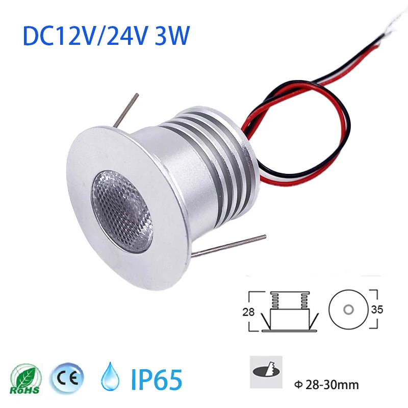 3W Led Dimmable Spotlight Embedded Ceiling Light Indoor Decoration Display Cabinet Camping Bathroom Sauna Light IP65  DC12V/24V