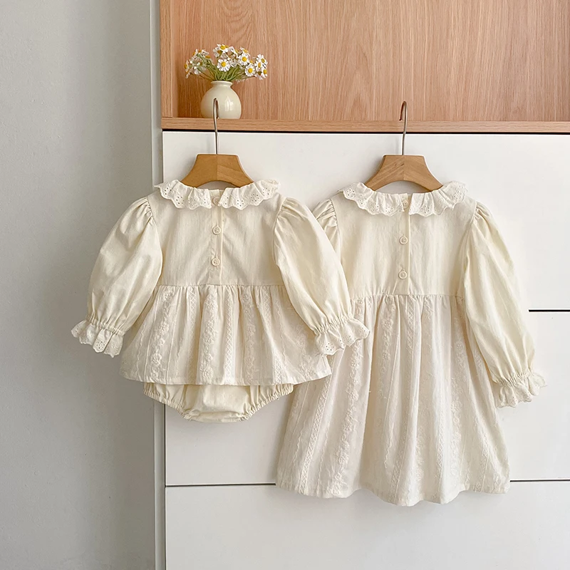Baby-Mädchen-Strampler im Vintage-Stil mit Spitze, Rüschenkragen, langen Ärmeln, Baumwollrock mit Stickerei, Body, Neugeborenen- und Säuglings-Prinzessinnen-Outfit, 0–24 Monate. – Detail 20