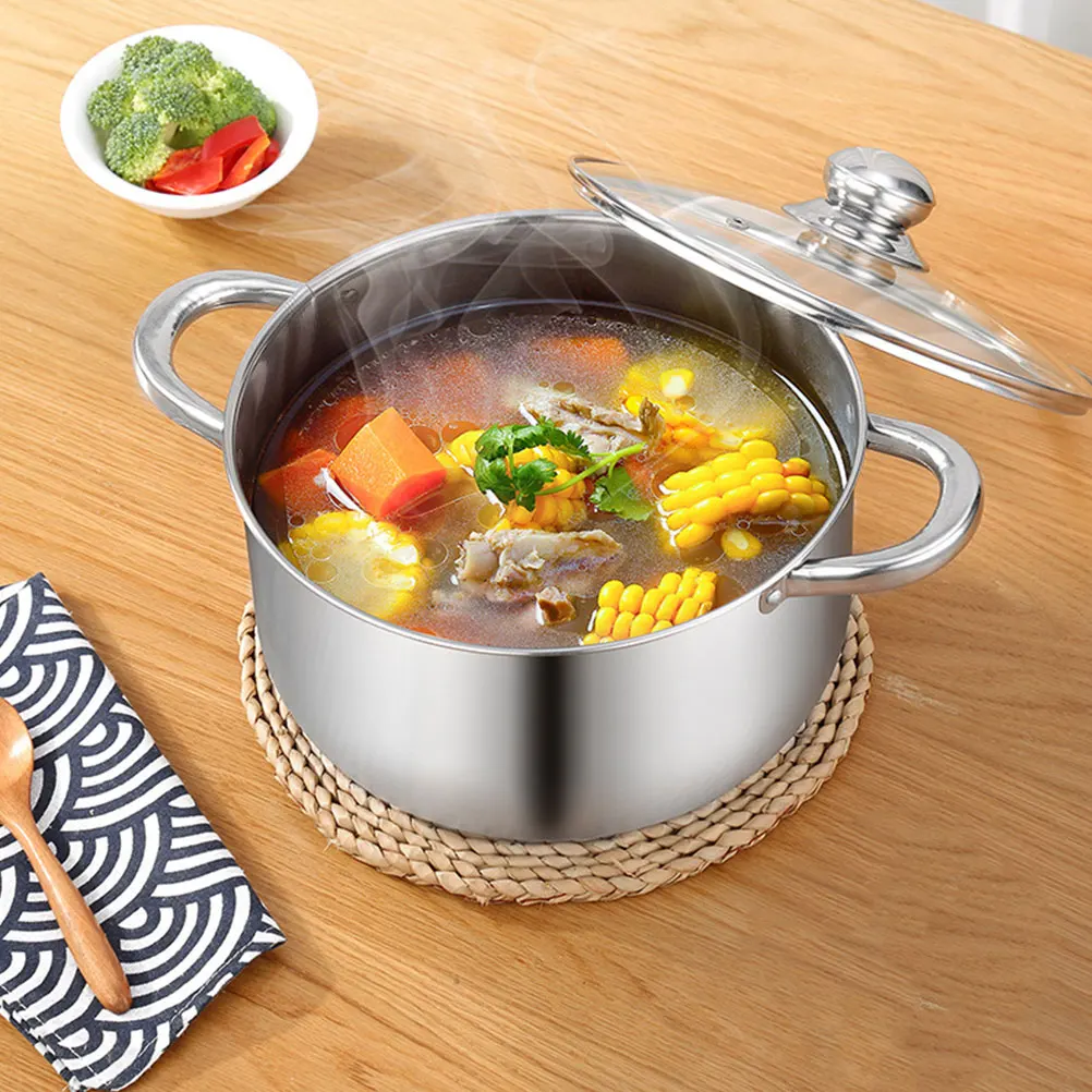 

1Pcs Stainless Steel Soup Pot Brushed Surface Non-Leak Stockpot Glass Lid Energy Saving Multi-Functional Kitchen Cookware