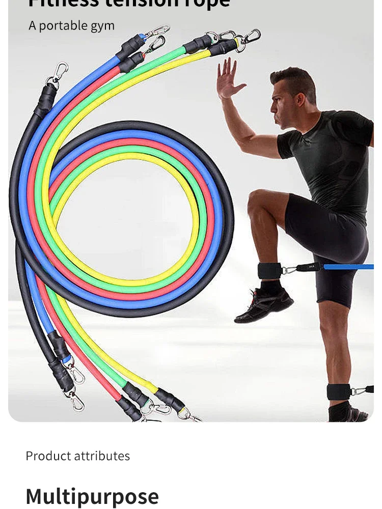 11-teiliges Set Muskeltrainingsgurte, multifunktionaler Fitness-Spannungsgurt, Fitness-Spannungs-Trainingsgeschirr, elastisches Seil – Detail 2