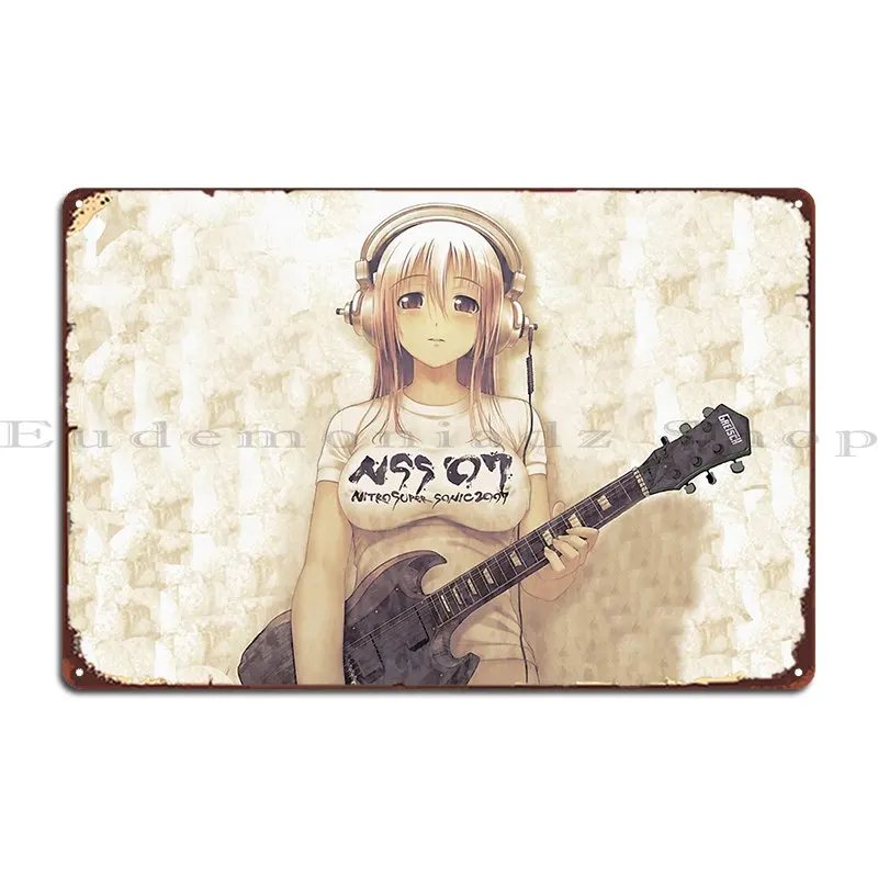 Super Sonico Guitar Metal Sign Plaques Wall Decor Kitchen Living Room Plates Custom Tin Sign Poster