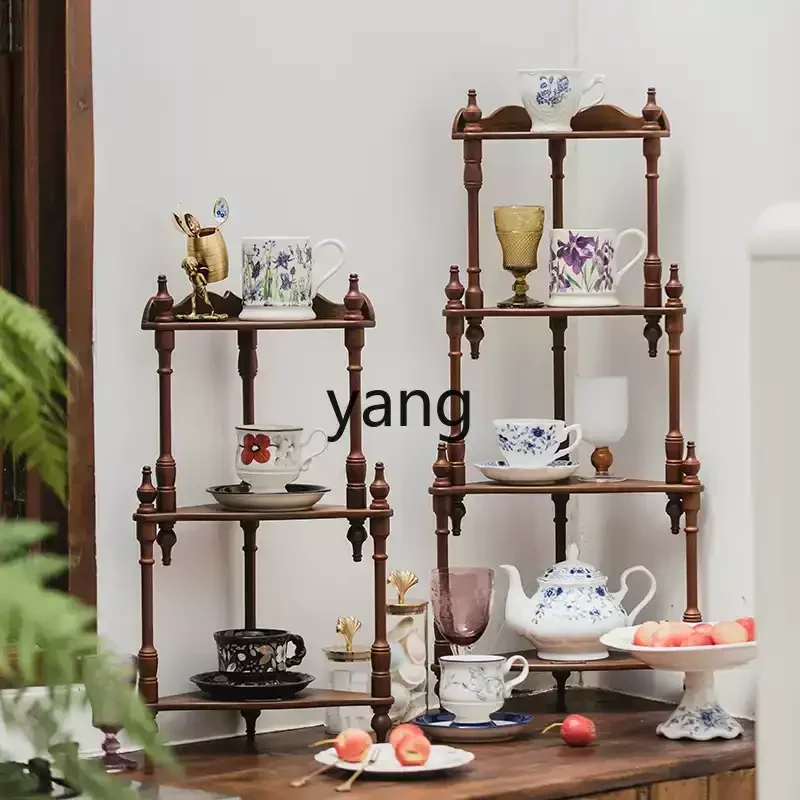 ZL medieval home cup and saucer storage rack, living room floor-to-ceiling multi-layer shelf against the wall