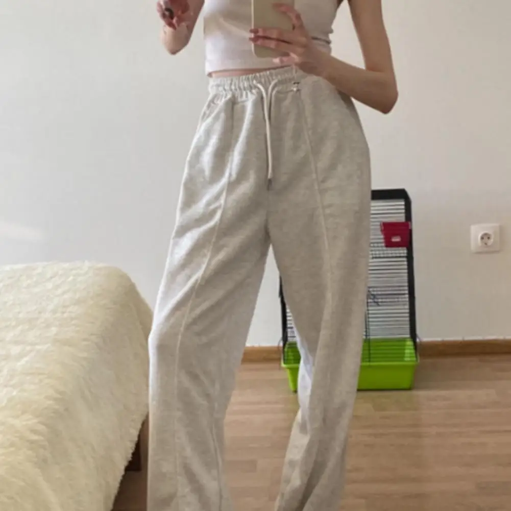 Women Sport Pants Women's Elastic High Waist Sport Pants with Pockets Adjustable Drawstring Long Trousers Casual Loose Wide Leg