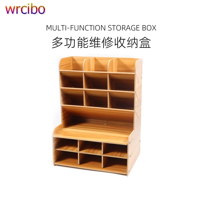 

Luowei LW-M3 Storage Desktop Maintenance Storage Box for Screwdriver/Tweezers/Battery Multi-Grid Organizer Wooden Storage Rack