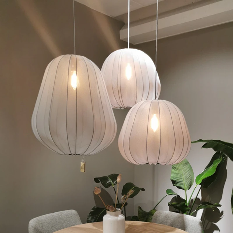 Modern Fabric Chandelier Nordic Bolia Balloon Pendant Lamp For Restaurant Parlor Loft Stairecase Decor Wabi Sabi Silk Lantern