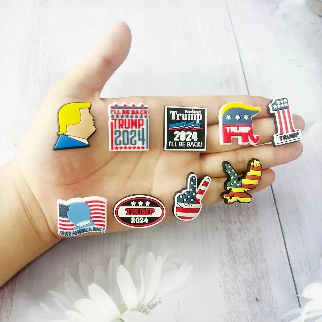 15pcs Trump US presidential election Shoe Charms for Clogs Sandals Decoration Shoe Accessories Charms for Friends Gifts