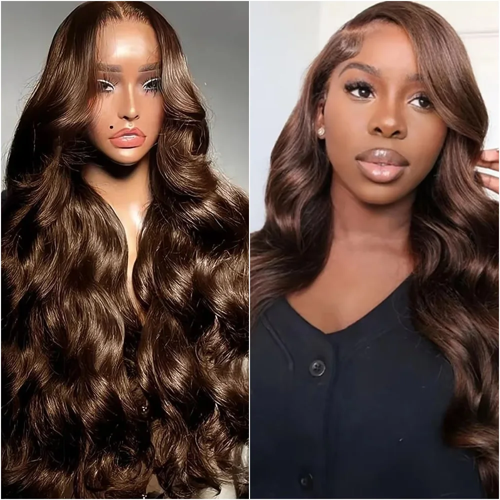 

200% Density 40 In Chocolate Brown Lace Front Body Wave Human Hair Wig Brazilian 13x6 HD Transparent Lace Frontal Wig Preplucked
