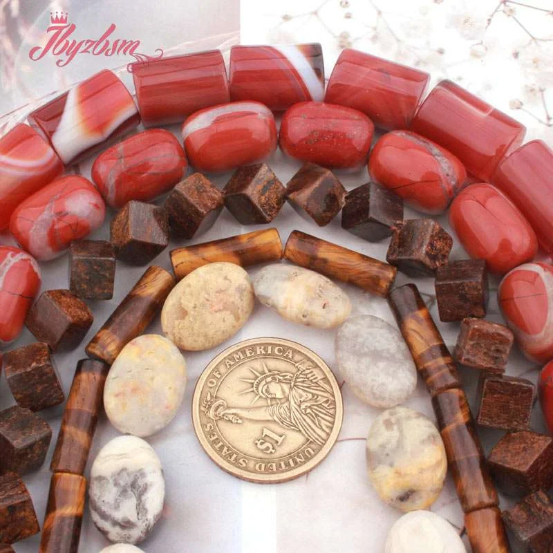 Natural Coin Oval Square Column Rondelle Beads Loose Natural Stone Beads For DIY Women Necklace Bracelet Jewelry Making Str 15\