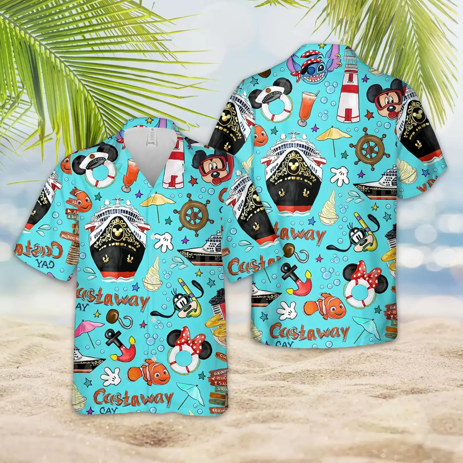 Miniso camisa con estampado Hawaiano para hombre y mujer, camisa de manga corta con botones, Crucero de Disney, camisa hawaiana de Mickey